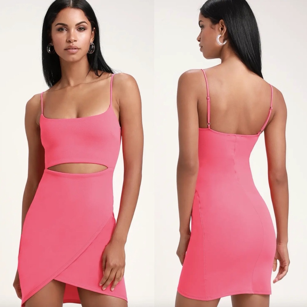 NEW Lulus Hot Pink Cutout On The Town Cutout Bodycon Dress Women's Small